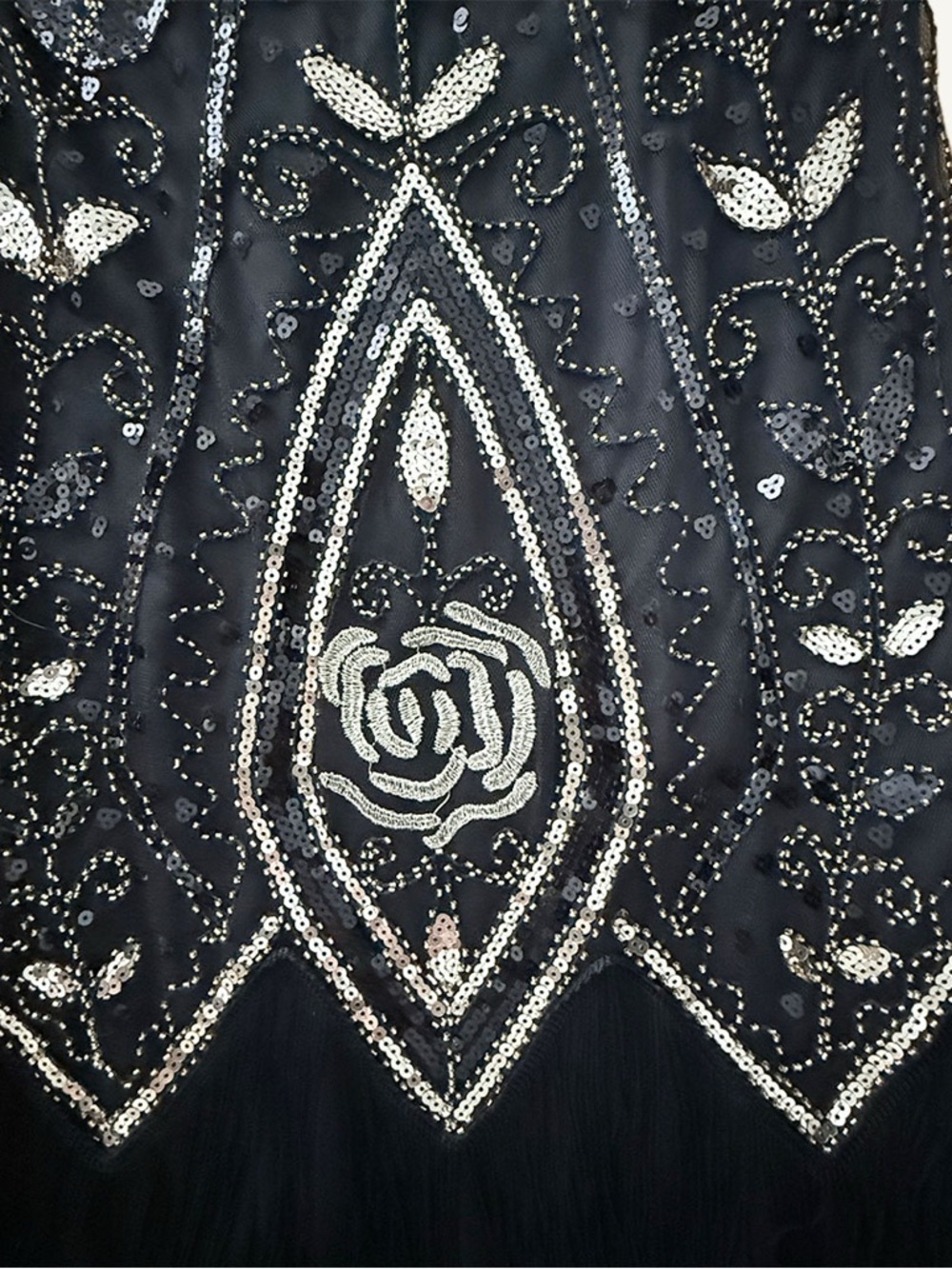 Great Gatsby Flapper Dress Black Beaded Fringe Art Deco Cocktail XS - Picture 10 of 13